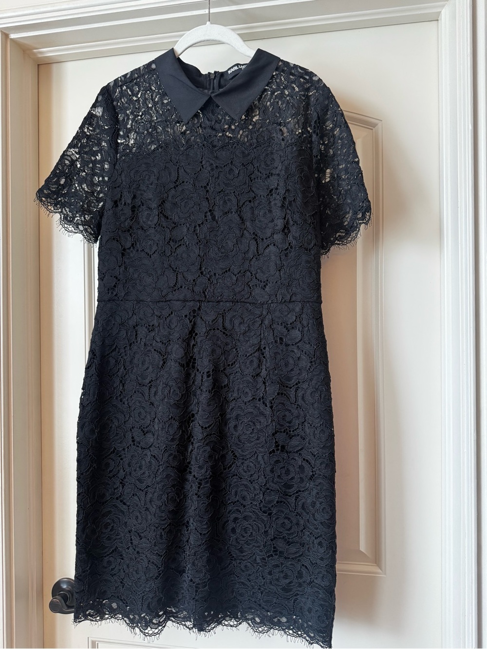 Karl Lagerfeld Black Lace Midi Dress with Peter Collar